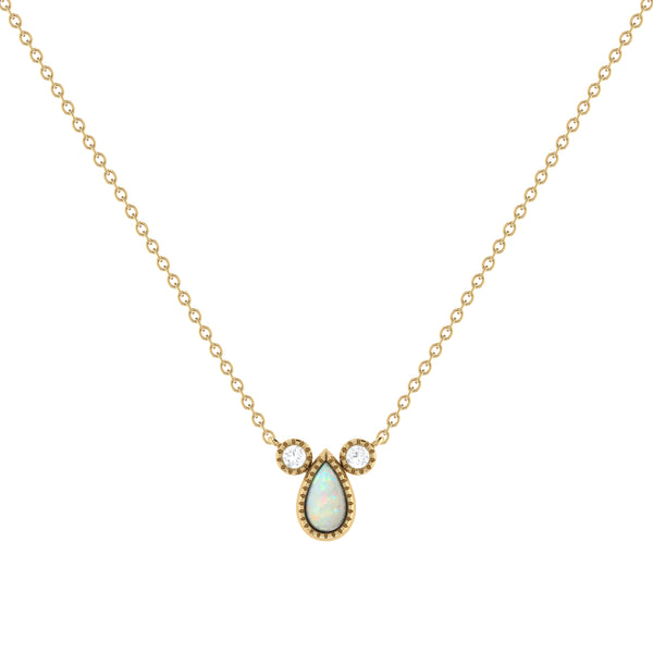 LuvMyJewelry Pear Shaped Opal & Diamond Birthstone Necklace In 14K Yellow Gold