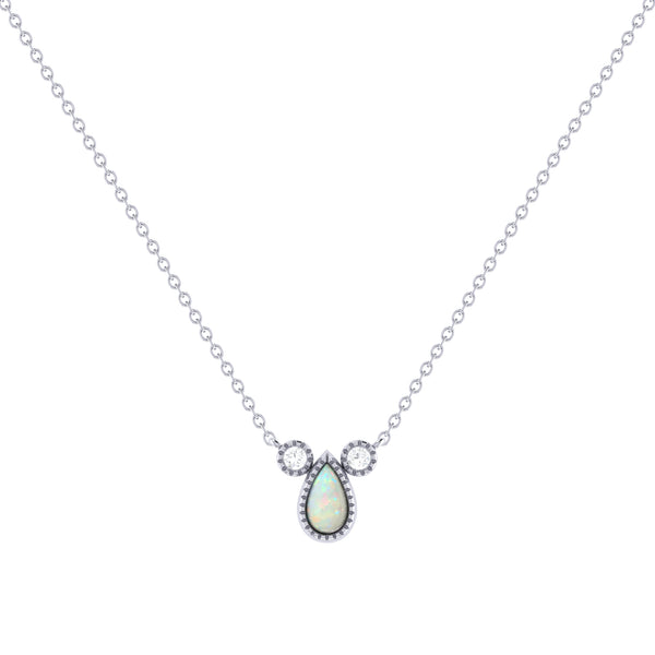 LuvMyJewelry Pear Shaped Opal & Diamond Birthstone Necklace In 14K White Gold