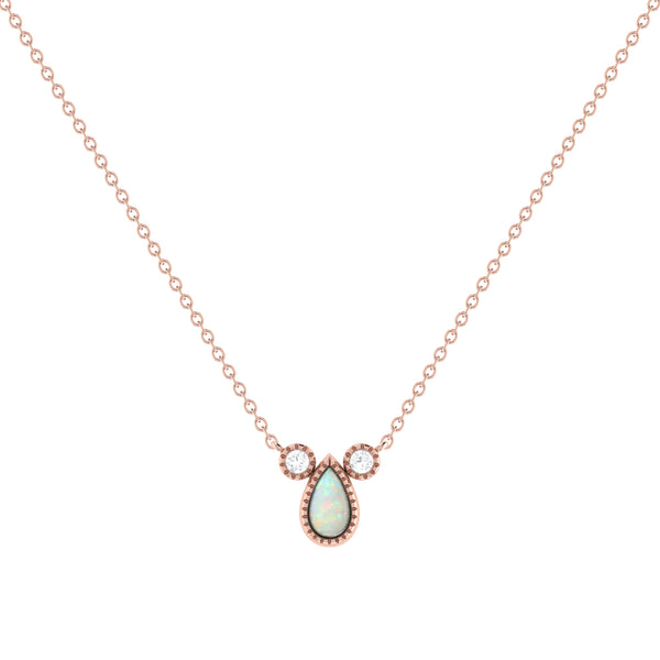 LuvMyJewelry Pear Shaped Opal & Diamond Birthstone Necklace In 14K Rose Gold