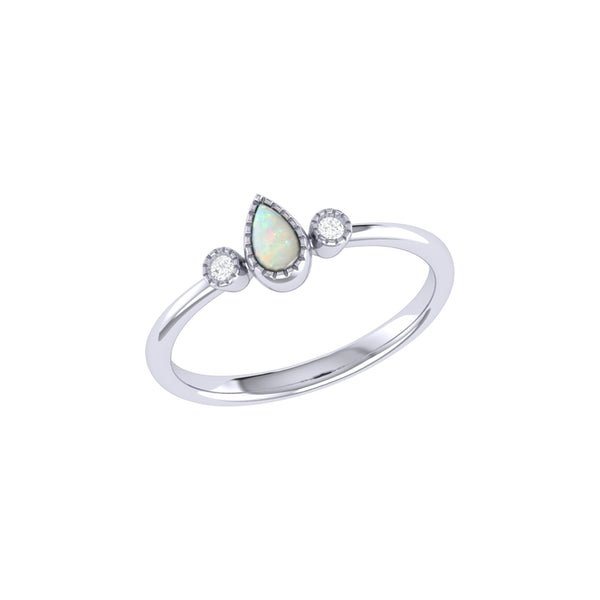 LuvMyJewelry Pear Shaped Opal & Diamond Birthstone Ring In 14K White Gold