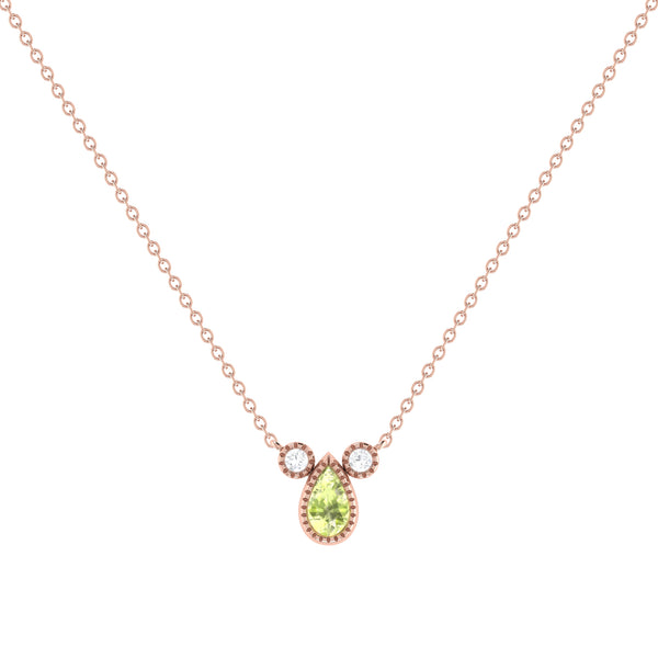 LuvMyJewelry Pear Shaped Peridot & Diamond Birthstone Necklace In 14K Rose Gold