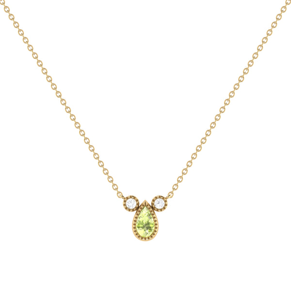 LuvMyJewelry Pear Shaped Peridot & Diamond Birthstone Necklace In 14K Yellow Gold