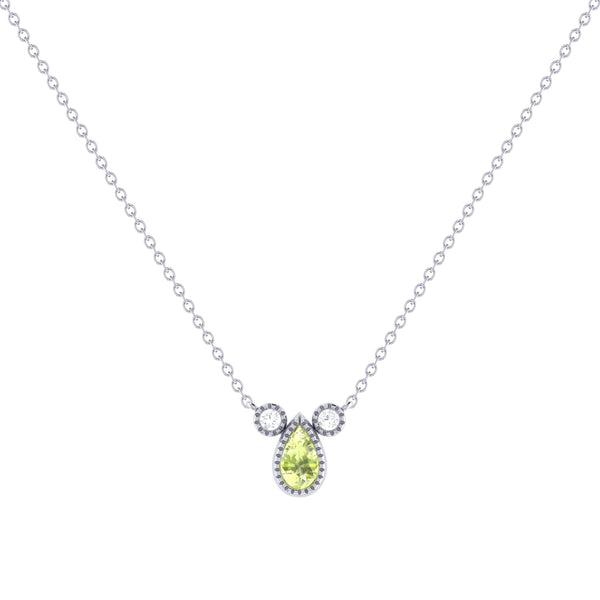 LuvMyJewelry Pear Shaped Peridot & Diamond Birthstone Necklace In 14K White Gold