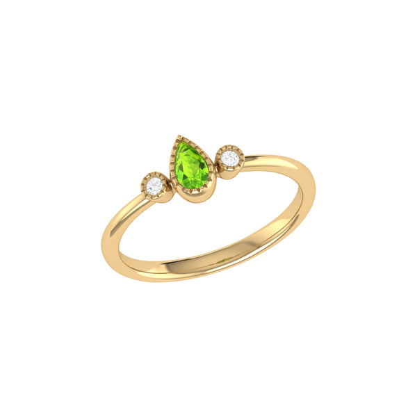 LuvMyJewelry Pear Shaped Peridot & Diamond Birthstone Ring In 14K Yellow Gold