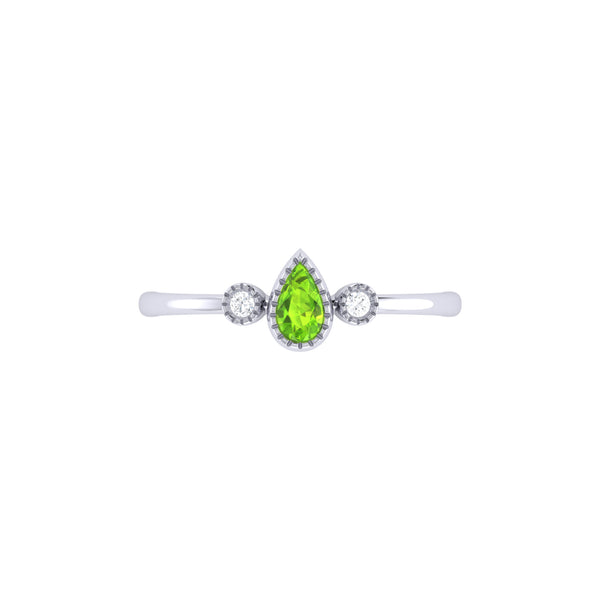 LuvMyJewelry Pear Shaped Peridot & Diamond Birthstone Ring In 14K White Gold