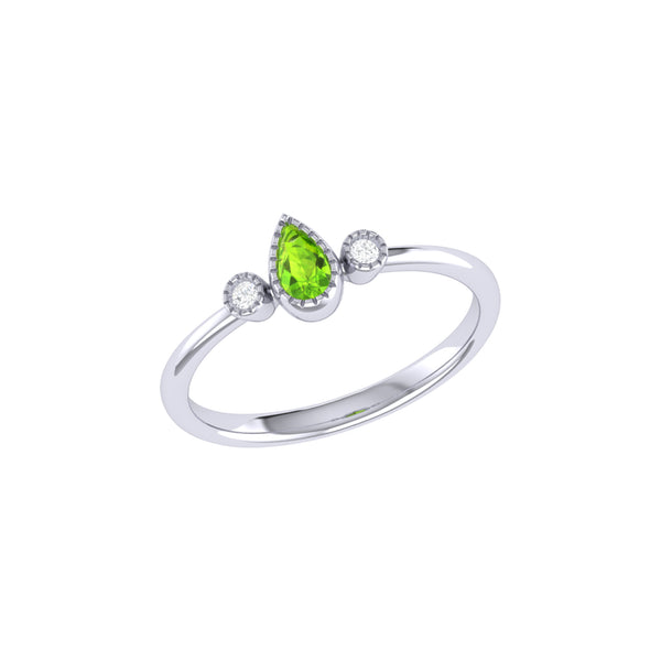 LuvMyJewelry Pear Shaped Peridot & Diamond Birthstone Ring In 14K White Gold