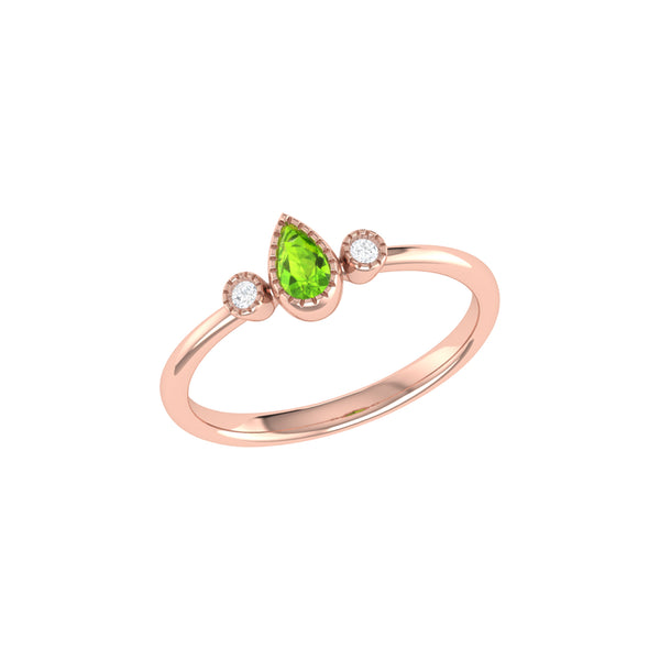 LuvMyJewelry Pear Shaped Peridot & Diamond Birthstone Ring In 14K Rose Gold