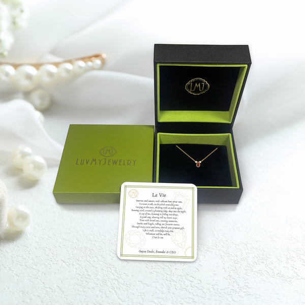 LuvMyJewelry Pear Shaped Ruby & Diamond Birthstone Necklace In 14K Yellow Gold