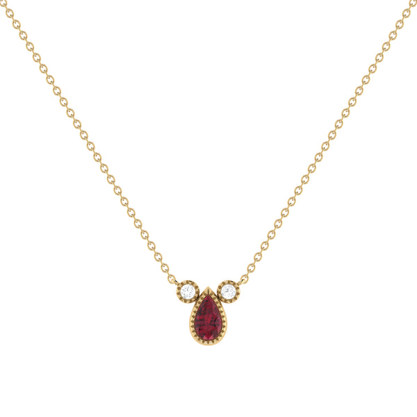 LuvMyJewelry Pear Shaped Ruby & Diamond Birthstone Necklace In 14K Yellow Gold