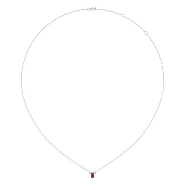 LuvMyJewelry Pear Shaped Ruby & Diamond Birthstone Necklace In 14K White Gold