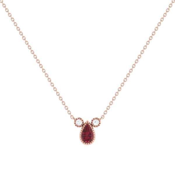 LuvMyJewelry Pear Shaped Ruby & Diamond Birthstone Necklace In 14K Rose Gold