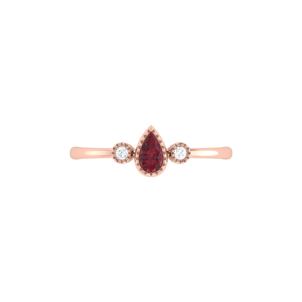 LuvMyJewelry Pear Shaped Ruby & Diamond Birthstone Ring In 14K Rose Gold