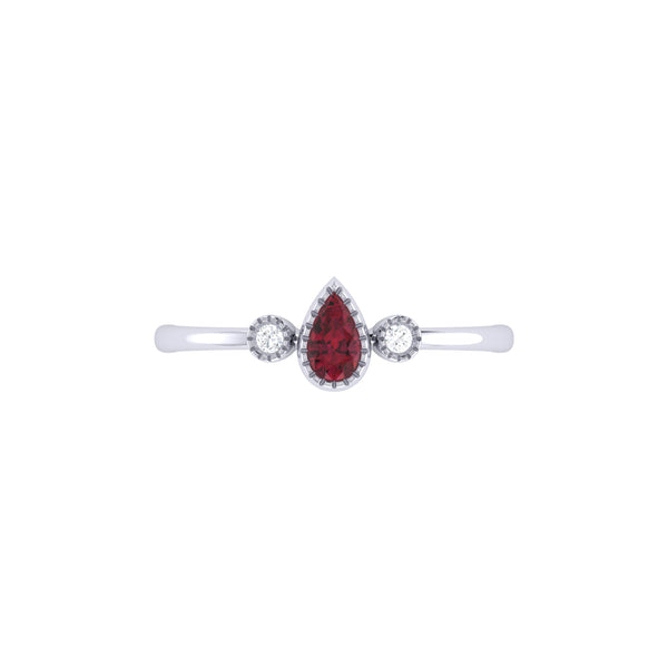 LuvMyJewelry Pear Shaped Ruby & Diamond Birthstone Ring In 14K White Gold