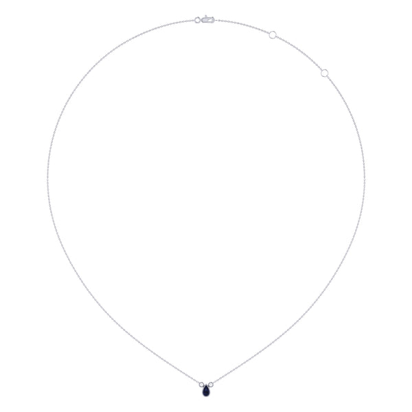 LuvMyJewelry Pear Shaped Sapphire & Diamond Birthstone Necklace In 14K White Gold