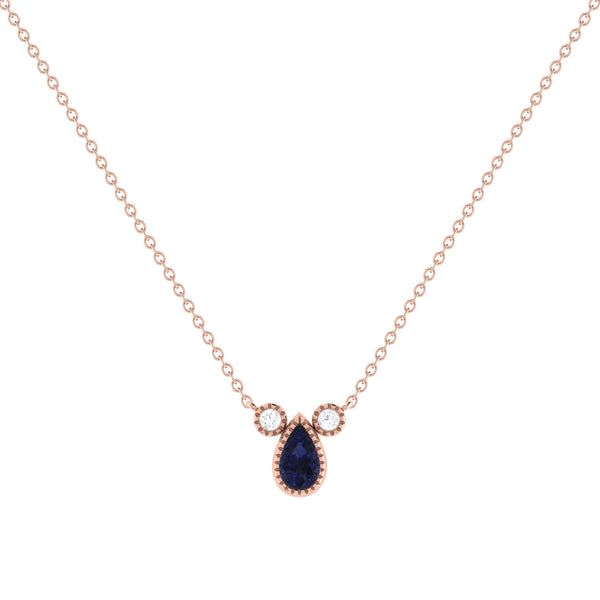 LuvMyJewelry Pear Shaped Sapphire & Diamond Birthstone Necklace In 14K Rose Gold