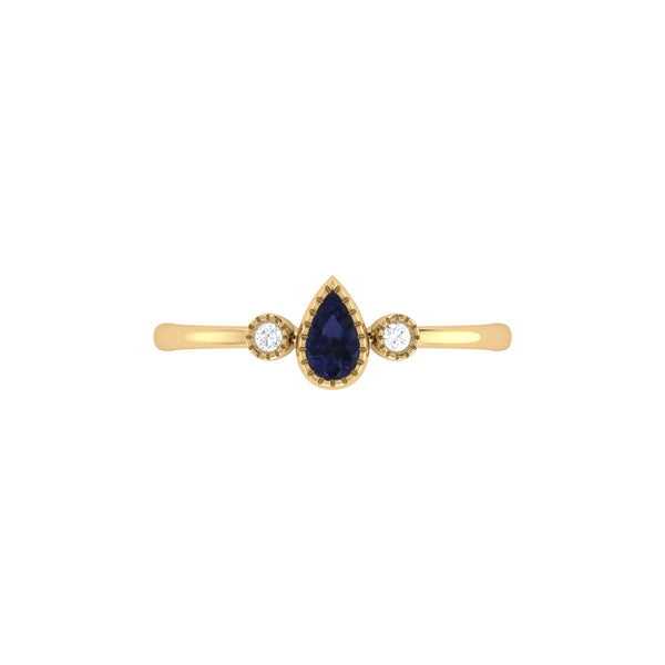 LuvMyJewelry Pear Shaped Sapphire & Diamond Birthstone Ring In 14K Yellow Gold