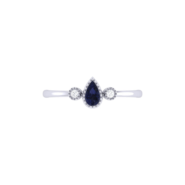 LuvMyJewelry Pear Shaped Sapphire & Diamond Birthstone Ring In 14K White Gold