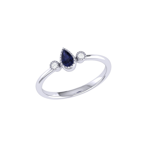 LuvMyJewelry Pear Shaped Sapphire & Diamond Birthstone Ring In 14K White Gold
