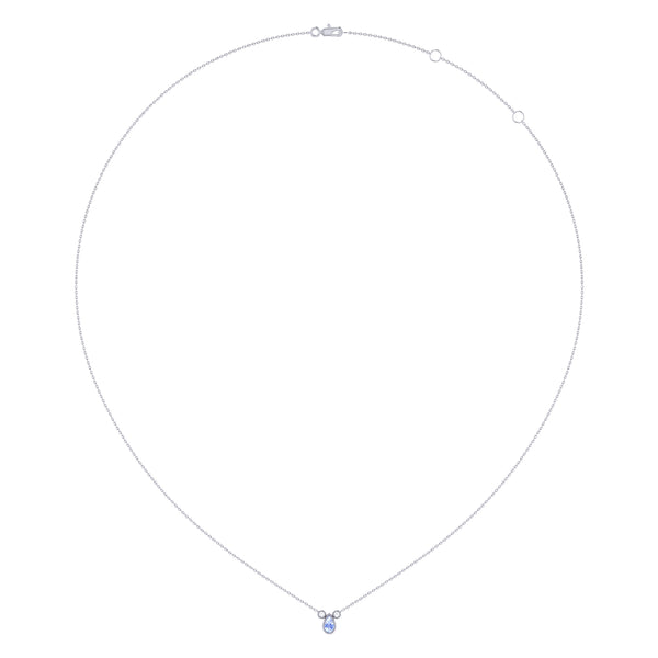 LuvMyJewelry Pear Shaped Tanzanite & Diamond Birthstone Necklace In 14K White Gold