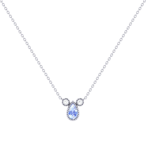 LuvMyJewelry Pear Shaped Tanzanite & Diamond Birthstone Necklace In 14K White Gold