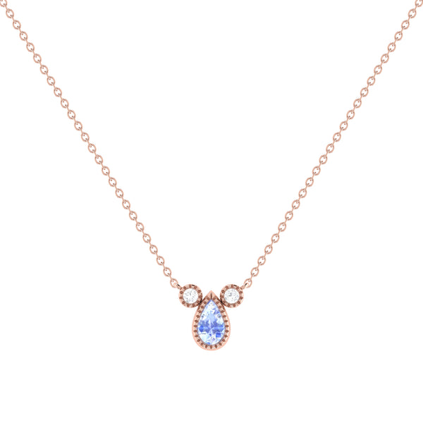 LuvMyJewelry Pear Shaped Tanzanite & Diamond Birthstone Necklace In 14K Rose Gold