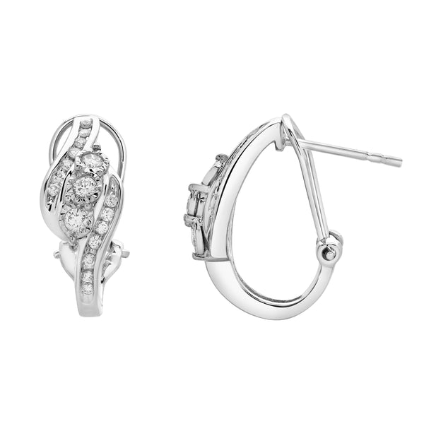 LuvMyJewelry Peonelle Cluster Diamond Huggie Hoop Earrings In 14K White Gold