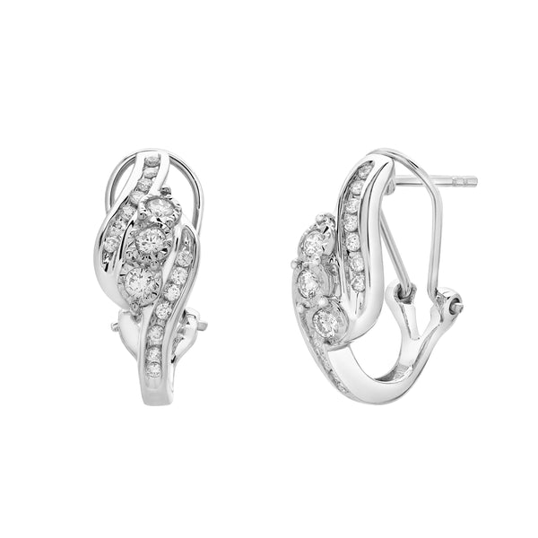 LuvMyJewelry Peonelle Cluster Diamond Huggie Hoop Earrings in 14K White Gold