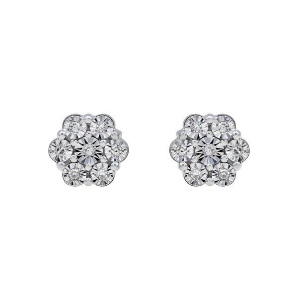 LuvMyJewelry Petite Cluster Stud 10K Yellow Gold Diamond Earrings 0.08 Ct. Tw