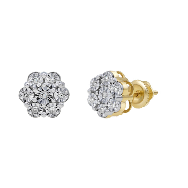 LuvMyJewelry Petite Cluster Stud 10K Yellow Gold Diamond Earrings 0.08 ct. tw