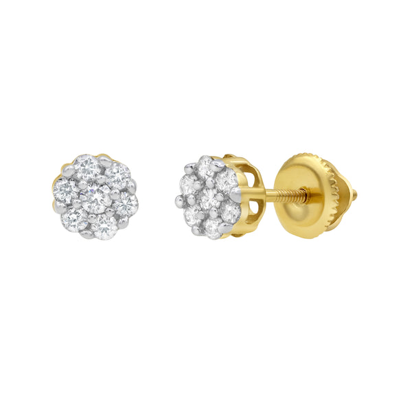 LuvMyJewelry Petite Cluster Stud 14K Yellow Gold Diamond Earrings 0.16 Ct. Tw