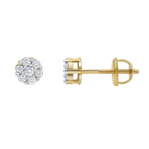 LuvMyJewelry Petite Cluster Stud 14K Yellow Gold Diamond Earrings 0.16 Ct. Tw