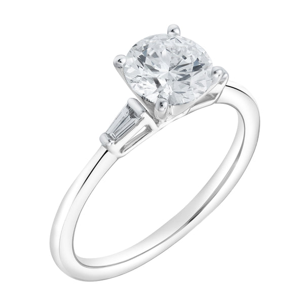 LuvMyJewelry Piper 14K White Gold Round Cut Lab Grown Diamond Tapered Baguettes Engagement Ring - 1.05 Ct