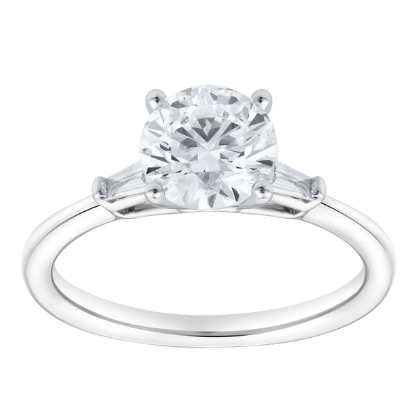 LuvMyJewelry Piper 14K White Gold Round Cut Lab Grown Diamond Tapered Baguettes Engagement Ring - 1.05 Ct