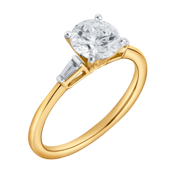 LuvMyJewelry Piper 14K Yellow Gold Round Cut Lab Grown Diamond Tapered Baguettes Engagement Ring - 1.05 Ct