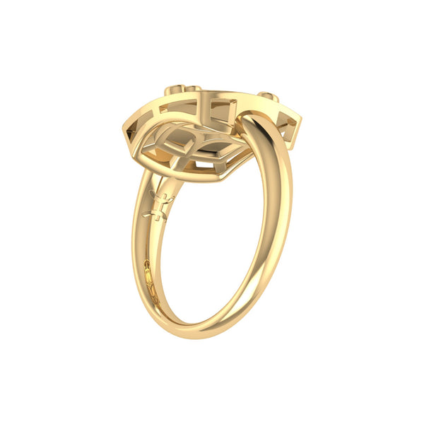 LuvMyJewelry Pisces Two Fish Aquamarine & Diamond Constellation Signet Ring In 14K Yellow Gold