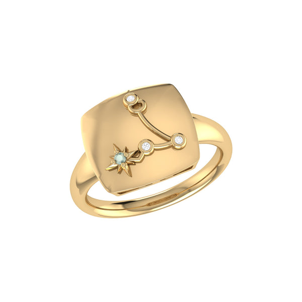 LuvMyJewelry Pisces Two Fish Aquamarine & Diamond Constellation Signet Ring in 14K Yellow Gold