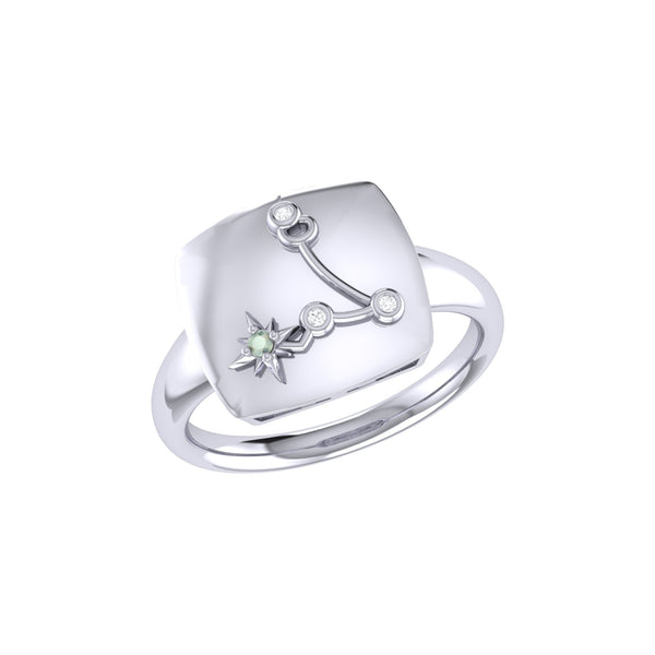 LuvMyJewelry Pisces Two Fish Aquamarine & Diamond Constellation Signet Ring in 14K White Gold