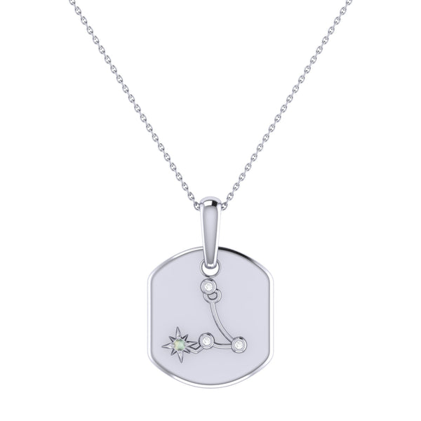 LuvMyJewelry Pisces Two Fish Aquamarine & Diamond Constellation Tag Pendant Necklace in 14K White Gold