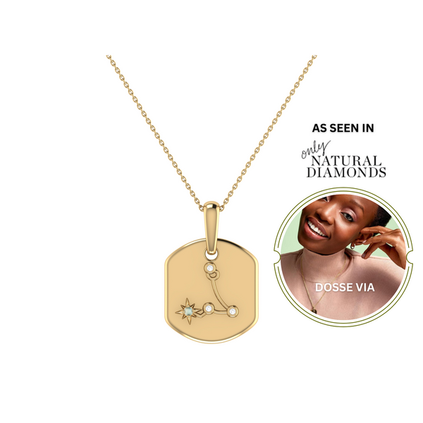 LuvMyJewelry Pisces Two Fish Aquamarine & Diamond Constellation Tag Pendant Necklace in 14K Yellow Gold Vermeil on Sterling Silver