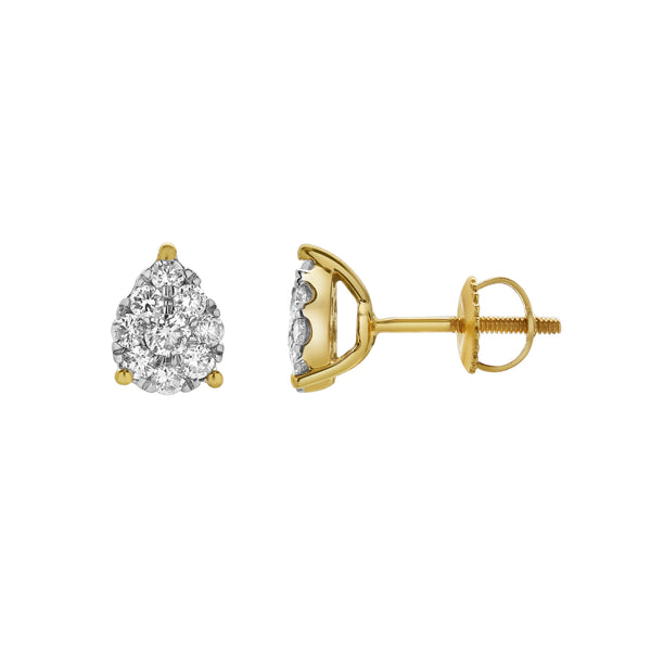 LuvMyJewelry Poire 14K Yellow Gold Cluster Lab Grown Diamond Unisex Earrings - 0.46 Cts