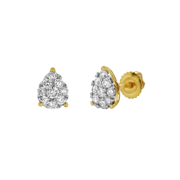 LuvMyJewelry Poire 14K Yellow Gold Cluster Lab Grown Diamond Unisex Earrings - 0.32 Cts