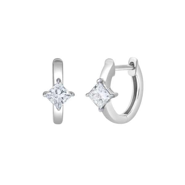 LuvMyJewelry Princess Charm 14K White Gold Lab Grown Diamond Huggies - 1 Ct