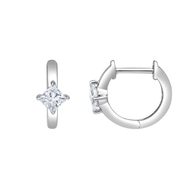 LuvMyJewelry Princess Charm 14K White Gold Lab Grown Diamond Huggies - 1 ct