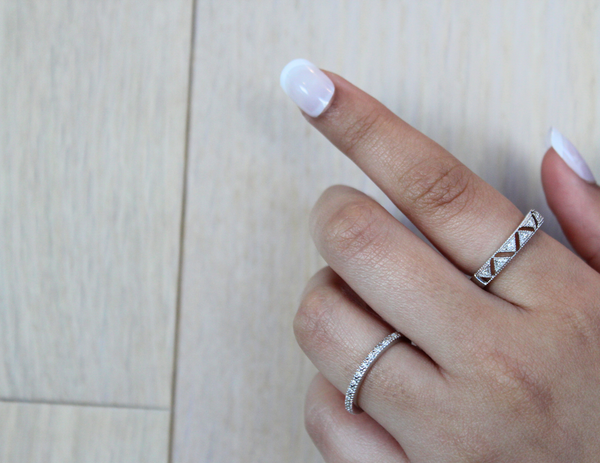 LuvMyJewelry Prism 14K White Gold Round Diamond Studded Stackable Ring - 0.05cts