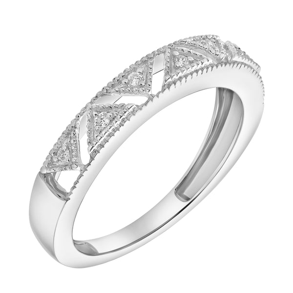 LuvMyJewelry Prism 14K White Gold Round Diamond Studded Stackable Ring - 0.05cts