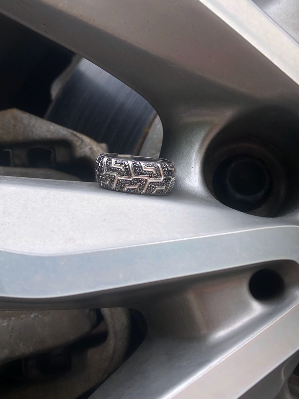 LuvMyJewelry Pro Rider Black Rhodium Plated Sterling Silver Tire Tread Black Diamond Band Ring