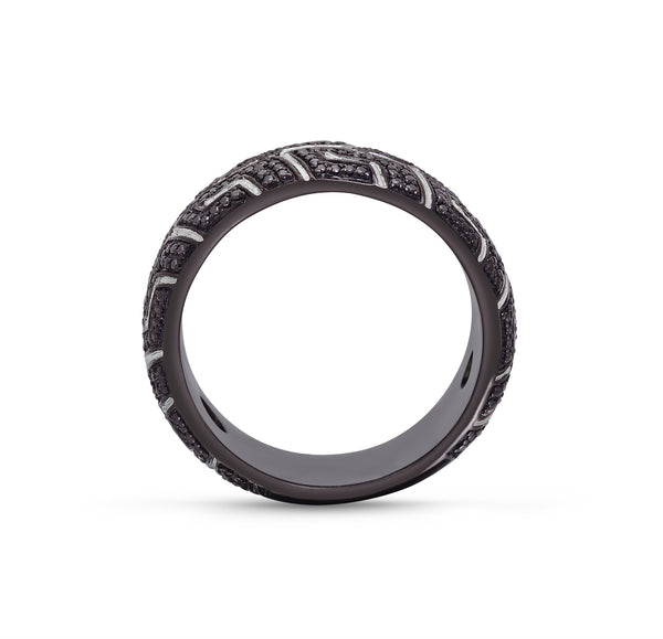 LuvMyJewelry Pro Rider Black Rhodium Plated Sterling Silver Tire Tread Black Diamond Band Ring