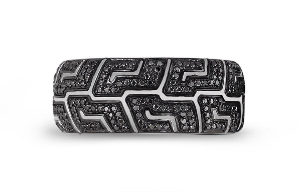 LuvMyJewelry Pro Rider Black Rhodium Plated Sterling Silver Tire Tread Black Diamond Band Ring