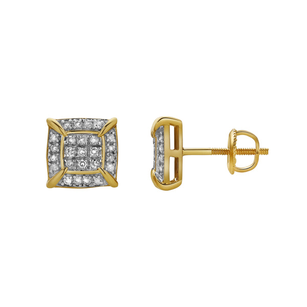 LuvMyJewelry Pulse 10K Yellow Gold Cluster Diamond Unisex Earrings - 0.28 Cts