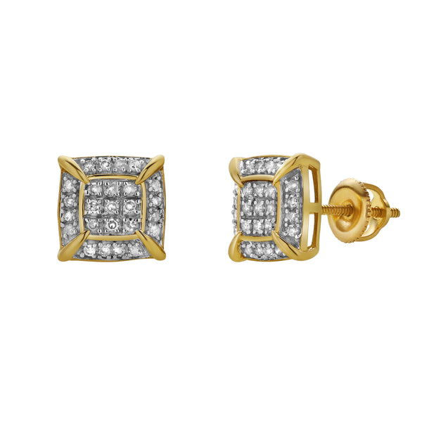 LuvMyJewelry Pulse 10K Yellow Gold Cluster Diamond Unisex Earrings - 0.28 Cts